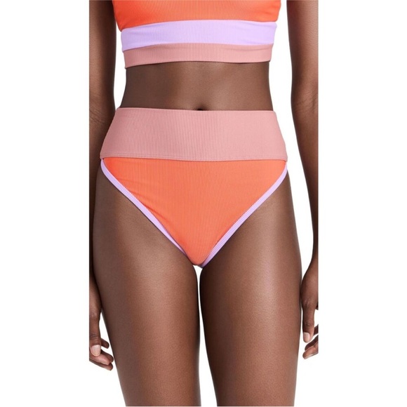 Beach Riot Other - Beach Riot Emmy Ribbed Bikini Bottoms in Oasis Colorblock SZ L NWOT